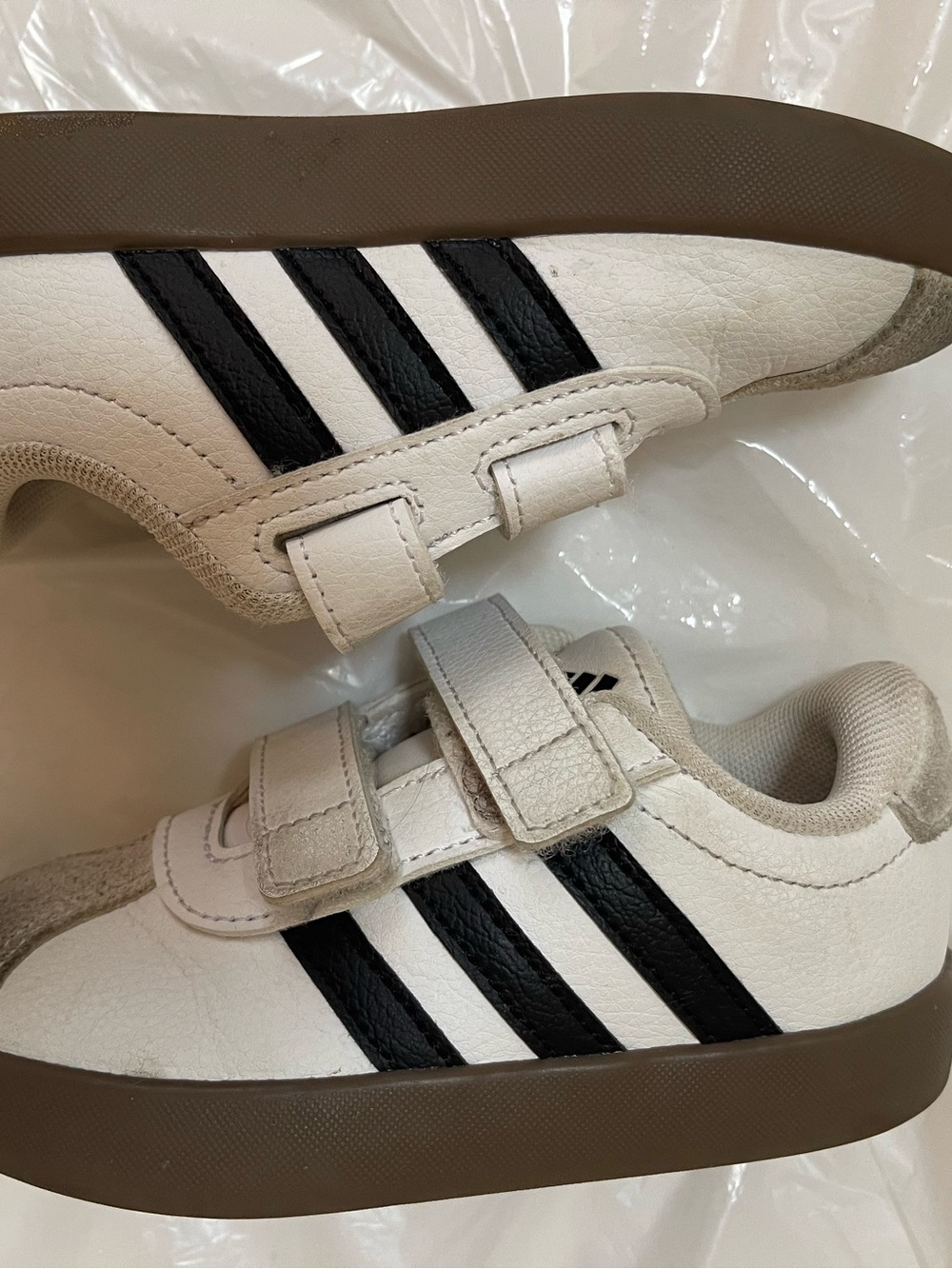 adidas Kids White and Tan Velcro Sneakers